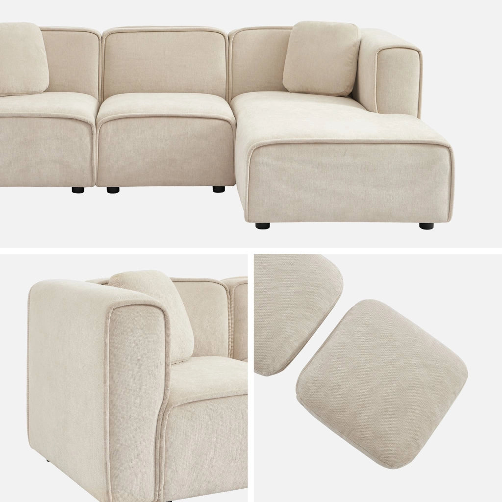Divano angolare destro in tessuto, 3 posti, beige