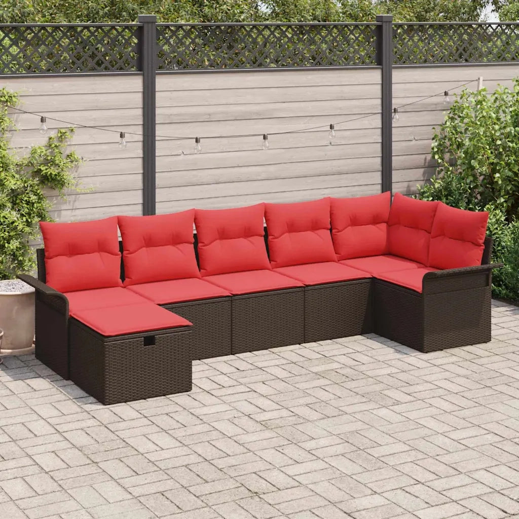 Set Divano da Giardino 7 pcs Marrone e Rosso polyrattan 3358903