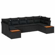 Set Divano da Giardino con cuscino 7 pcs Nero polyrattan