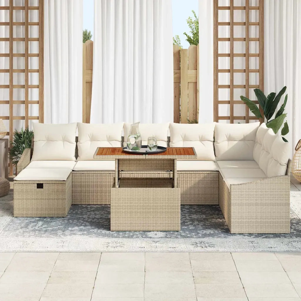 Set Divano da Giardino con cuscino 9 pcs Beige polyrattan