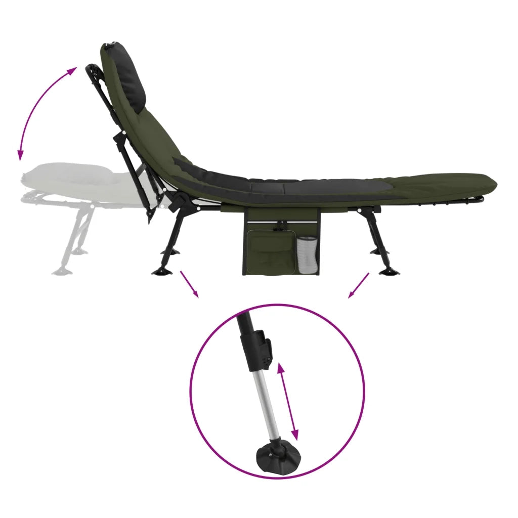 Letto da Pesca Gambe Anti Fango Regolabili Pieghevole Verde 4006422