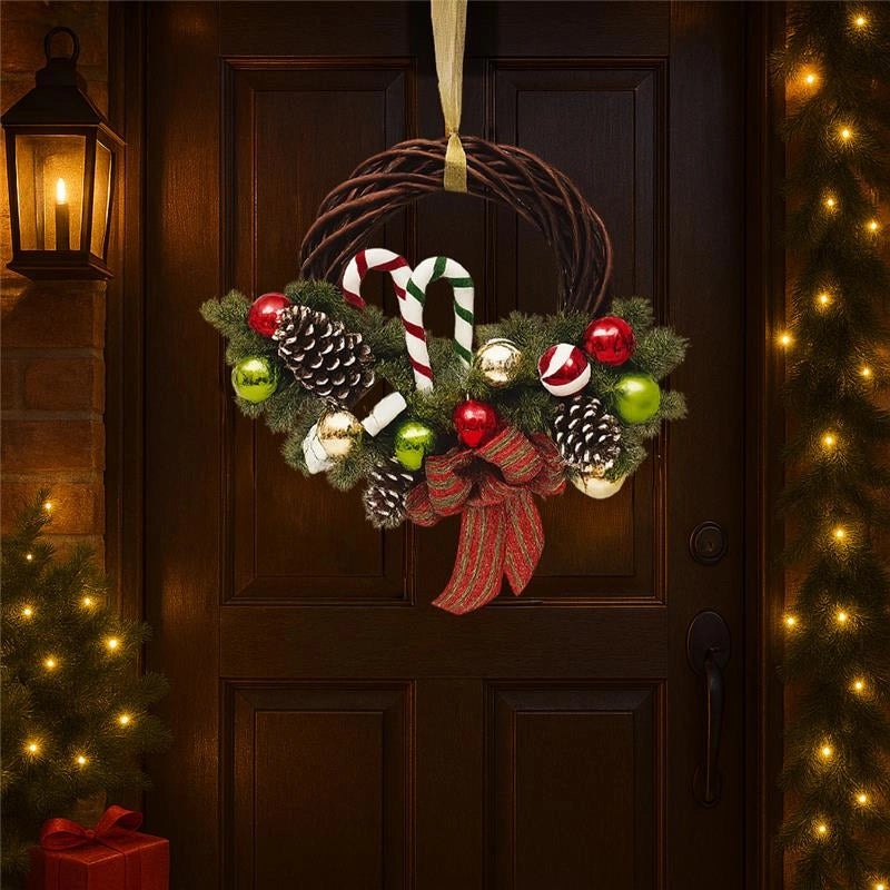 MAURY'S GHIRLANDA DI VIMINI PER NATALE CON DECORAZIONE DI RAMI E FIOCCO SCOZZESE DI 35 CM