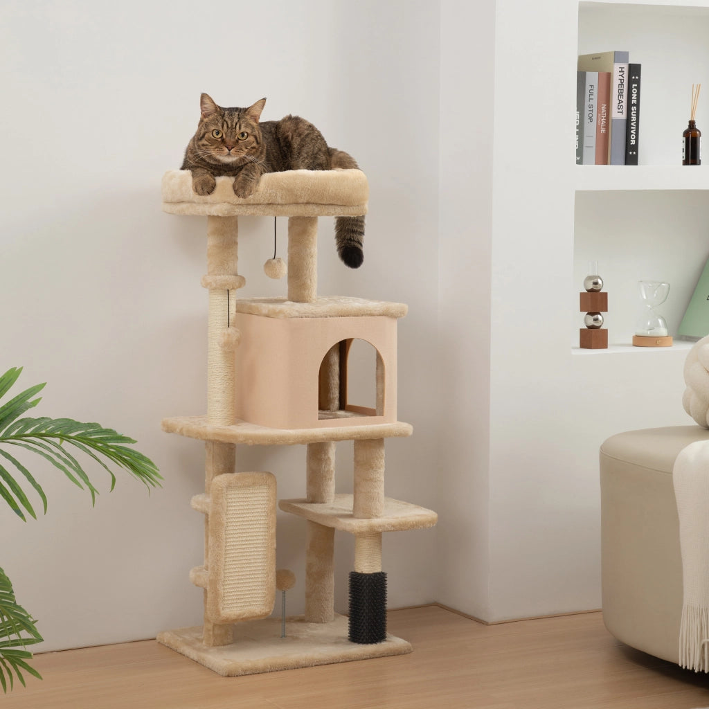 Tiragraffi per Gatti con Casetta e Lettino ¨C Minimal ¨C Beige 104 cm