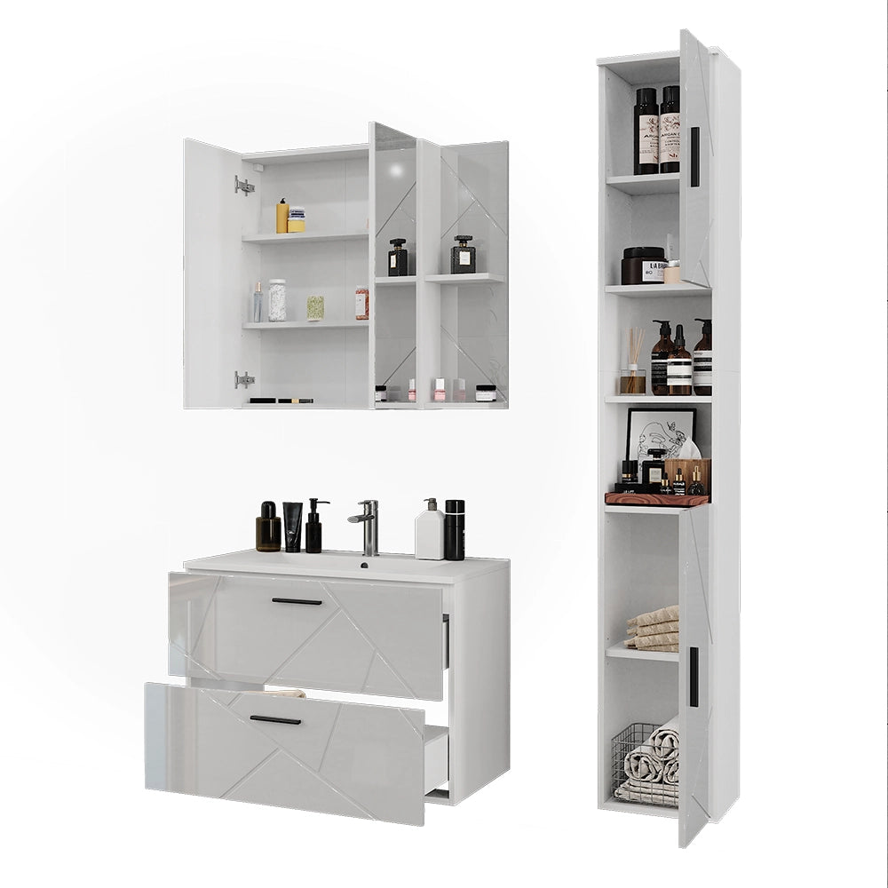Vicco Set di mobili da bagno Bianco/bianco lucido 4 parti