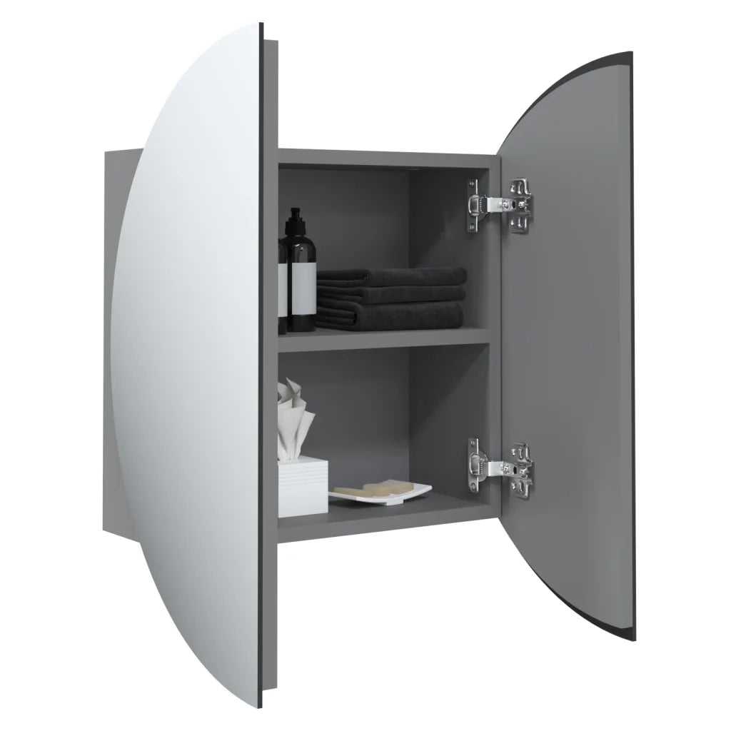 Armadio da Bagno | Mobile da Bagno con Specchio Rotondo e LED Grigio 40x40x17,5cm