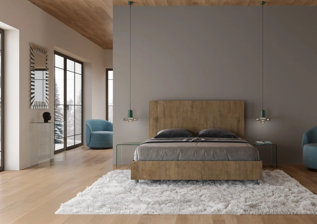 Letto Matrimoniale 160x190 cm con Rete e Contenitore Testata Dritta New Egos Noce