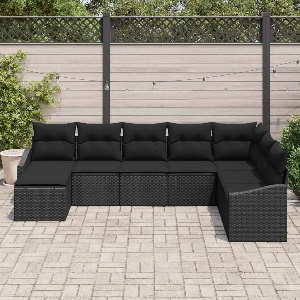 Set Divano da Giardino con cuscino 8 pcs Nero polyrattan