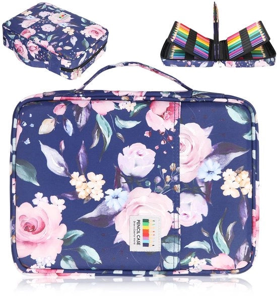 Etui Grande con 220 cassette, astuccio colorato, contenitore per matite, astuccio per 220 pastelli colorati, pennarelli, astuccio per studenti, adulti e artisti (rosa blu)