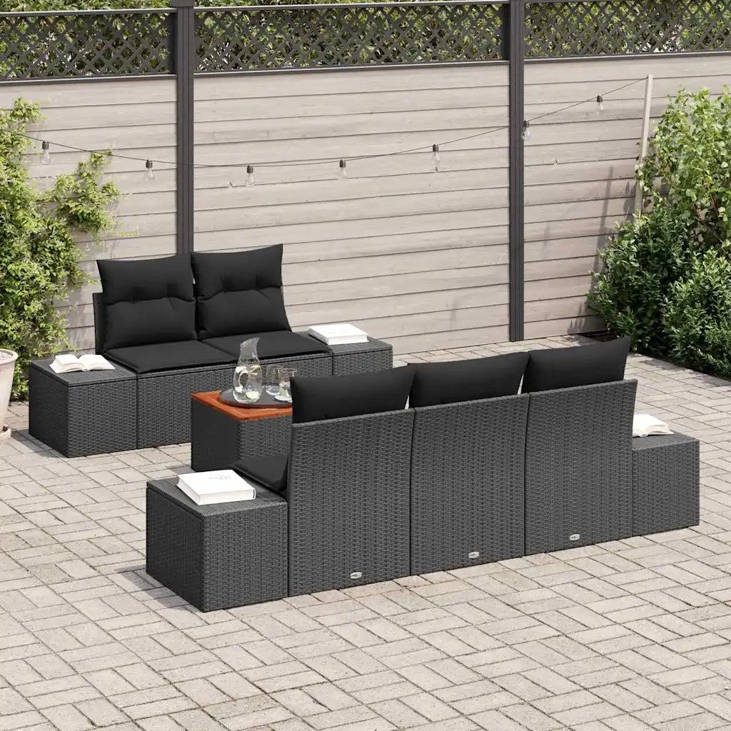 Set Divano da Giardino con archiviazione 6 pcs Nero polyrattan