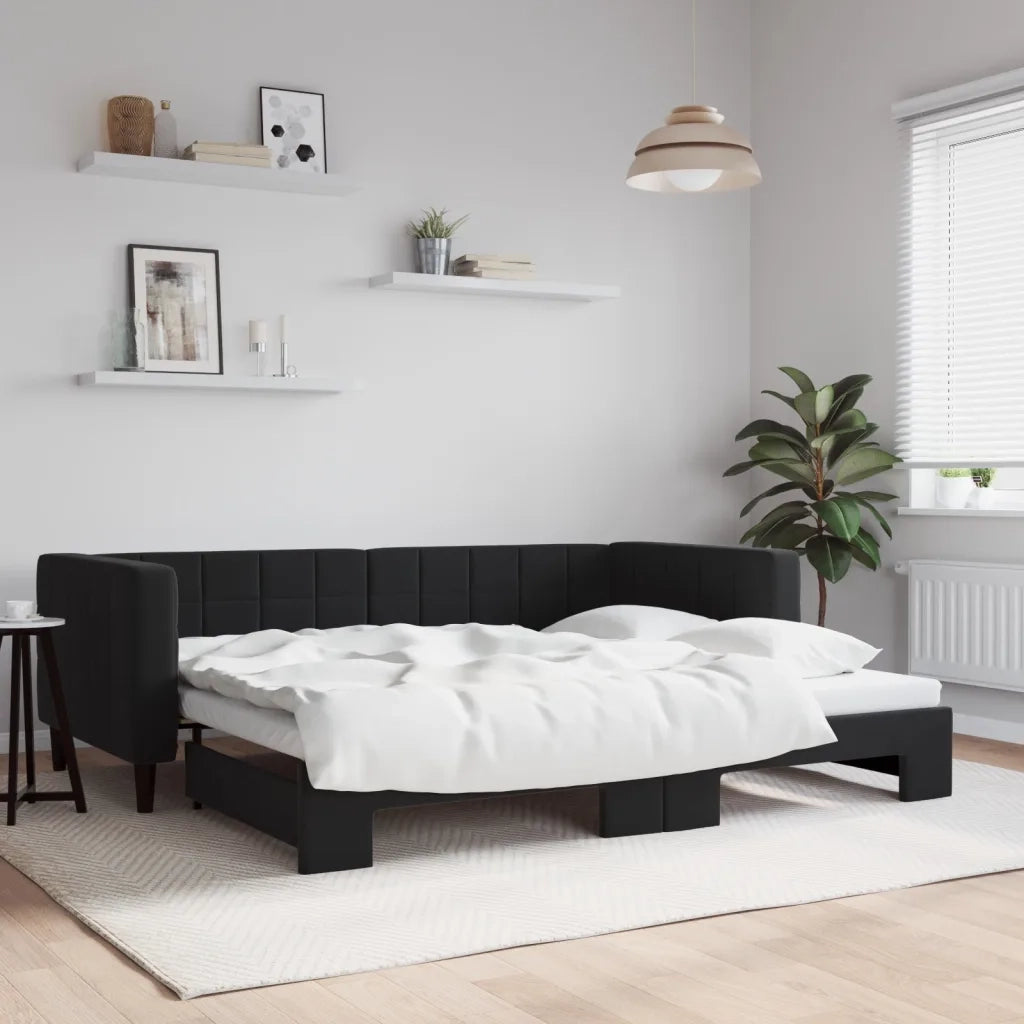 Divano letto | Sof¨¤ letto | Letto singolo Estraibile Nero 90x200 cm in Velluto