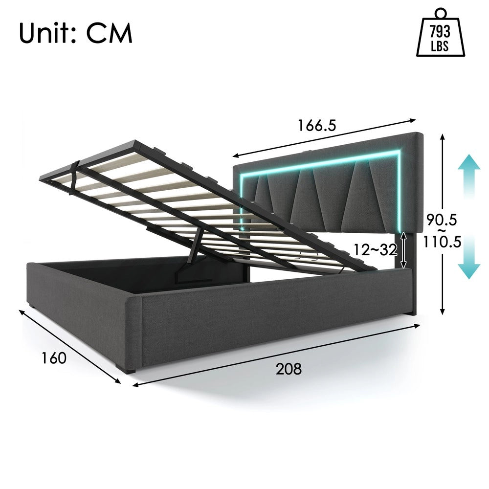 Letto Contenitore Imbottito LED 160x200 con USB ¨C Xylo ¨C Tessuto Lino