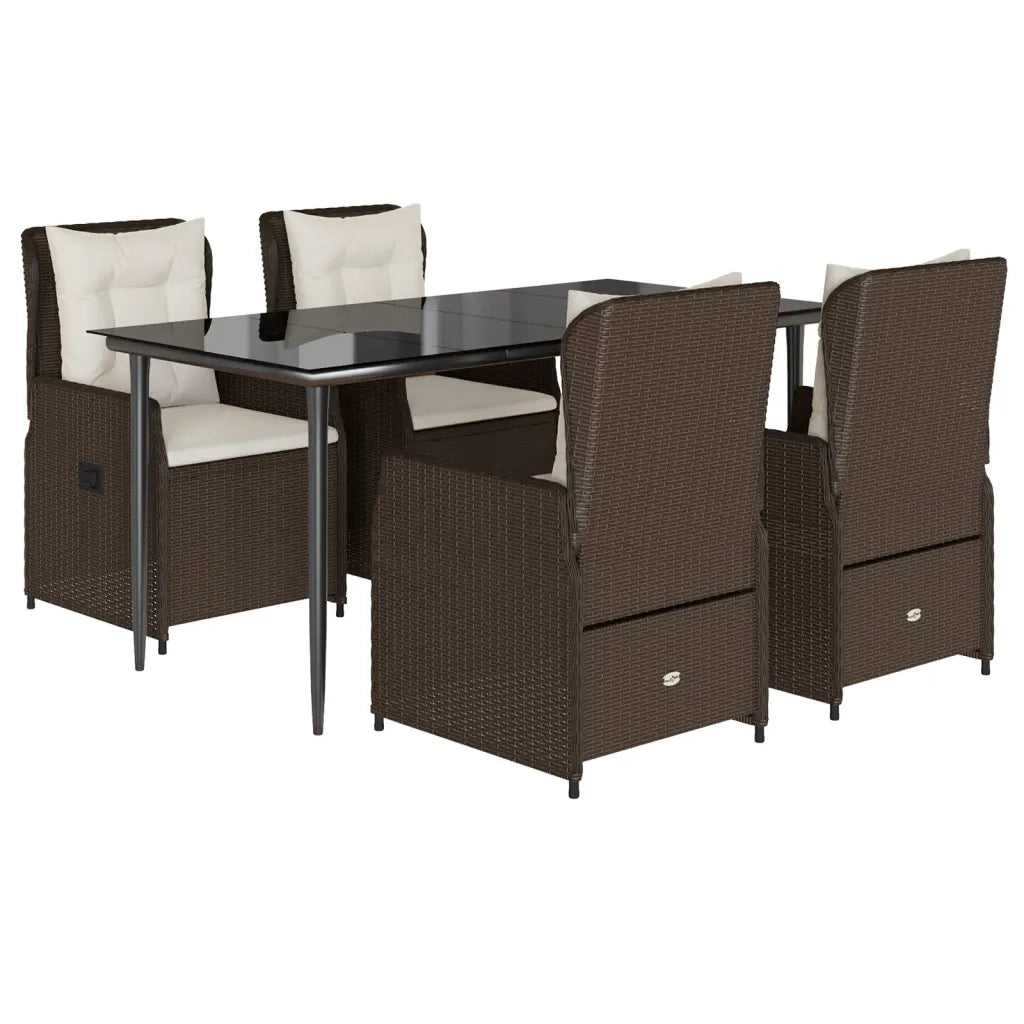 Set da Pranzo da Giardino 5pz con Cuscini in Polyrattan Marrone 3262843