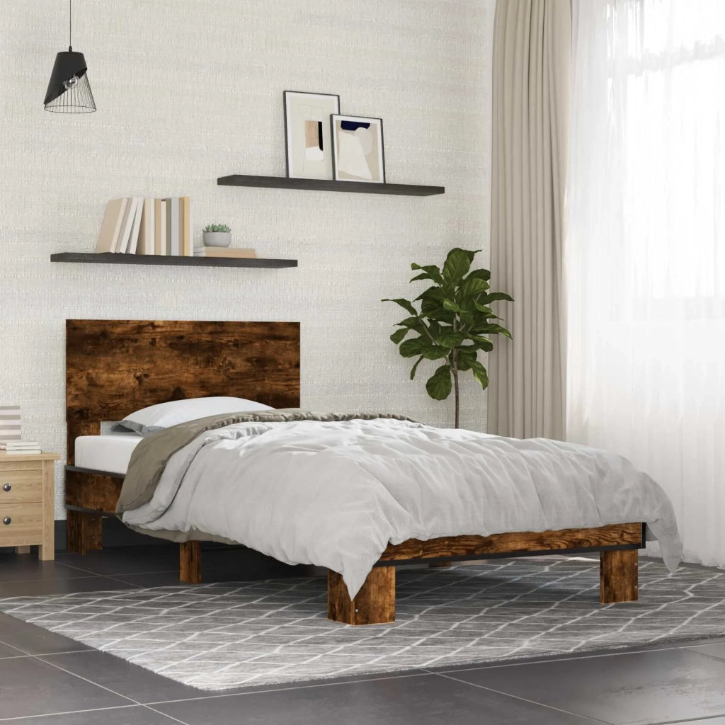 Struttura letto con testata-Giroletto Rovere Fumo 80 x 200 cm 603772
