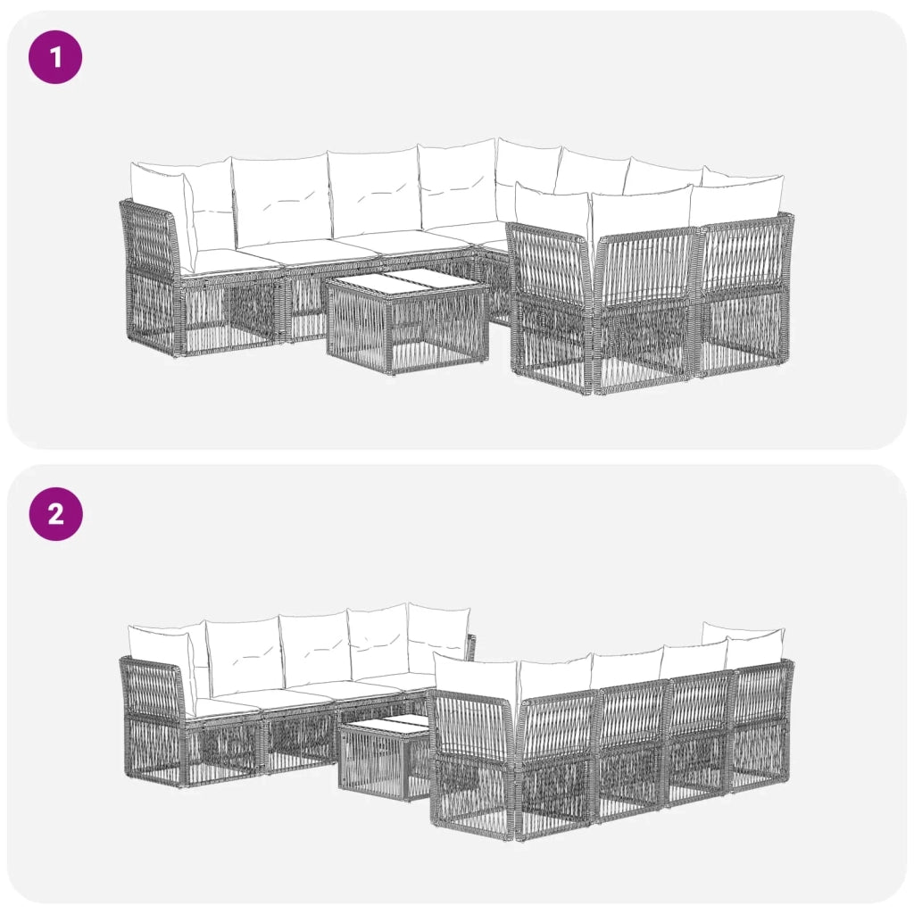 Set Divano da Giardino 9 pz Nero polyrattan 3434143