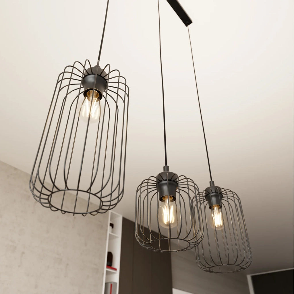Sospensione Minimal Industrial Minerva 3 Luci Lineari Nera