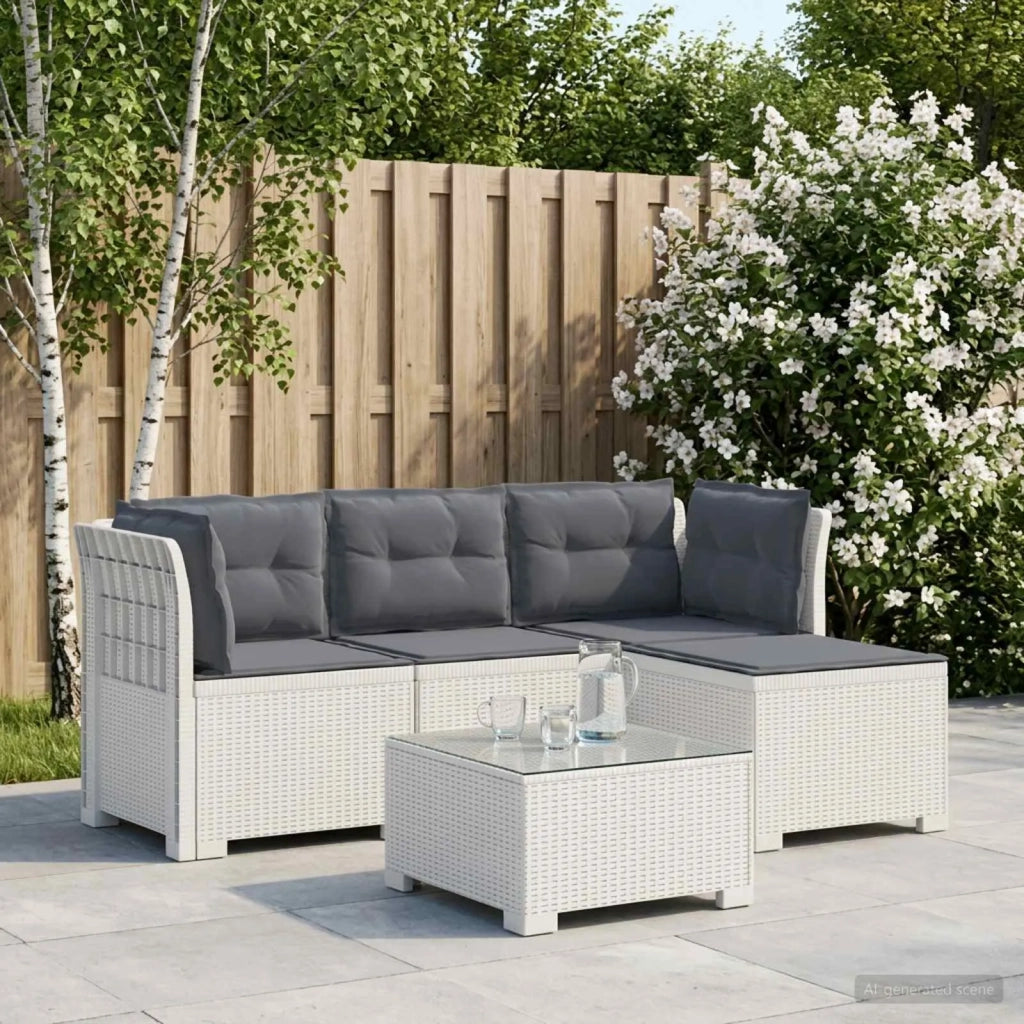 Divano da giardino 4 posti con cuscini aspetto rattan PP Bianco 3443953