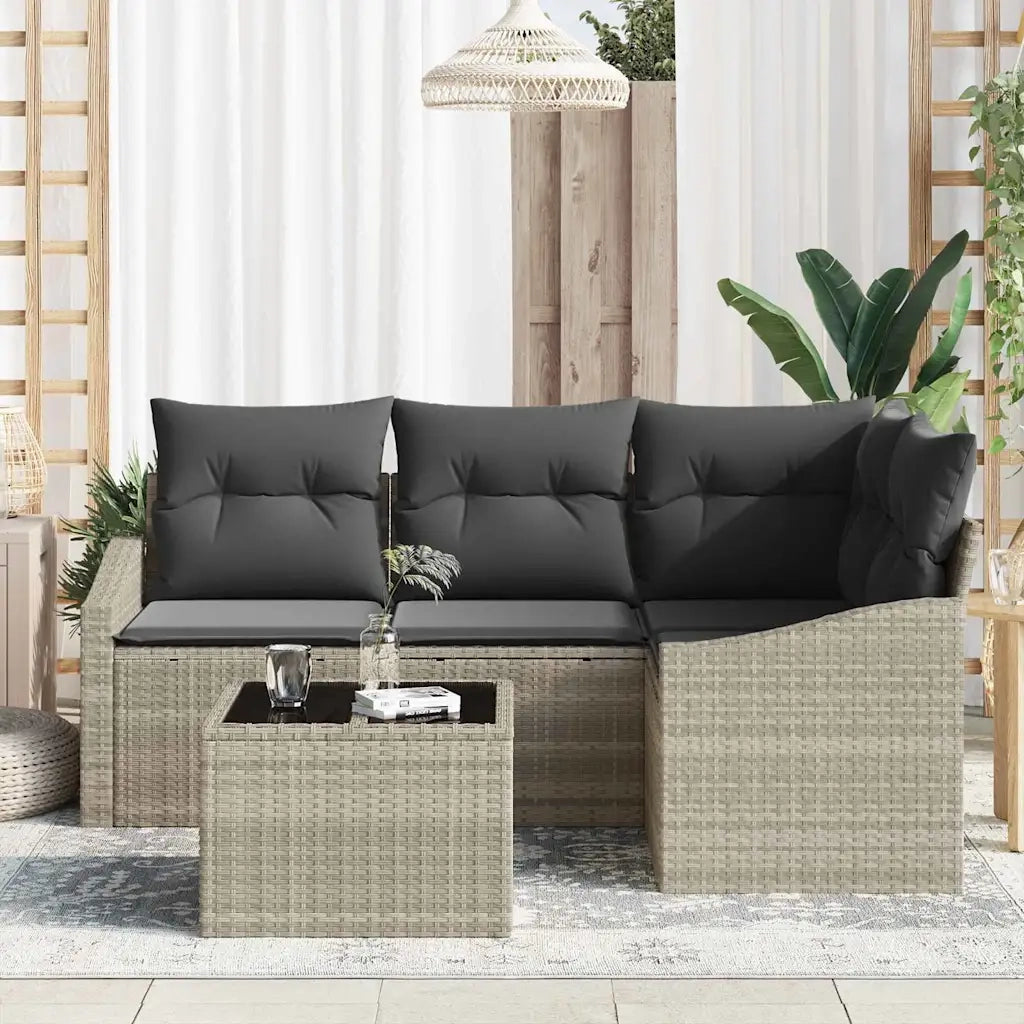 Set Divano da Giardino 5 pz | Set Salotto da Giardino Grigio chiaro polyrattan