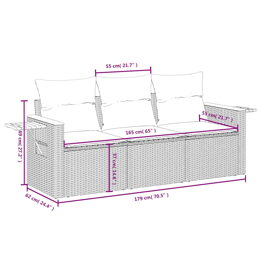 Set Divani da Giardino 3 pz con Cuscini Grigio in Polyrattan