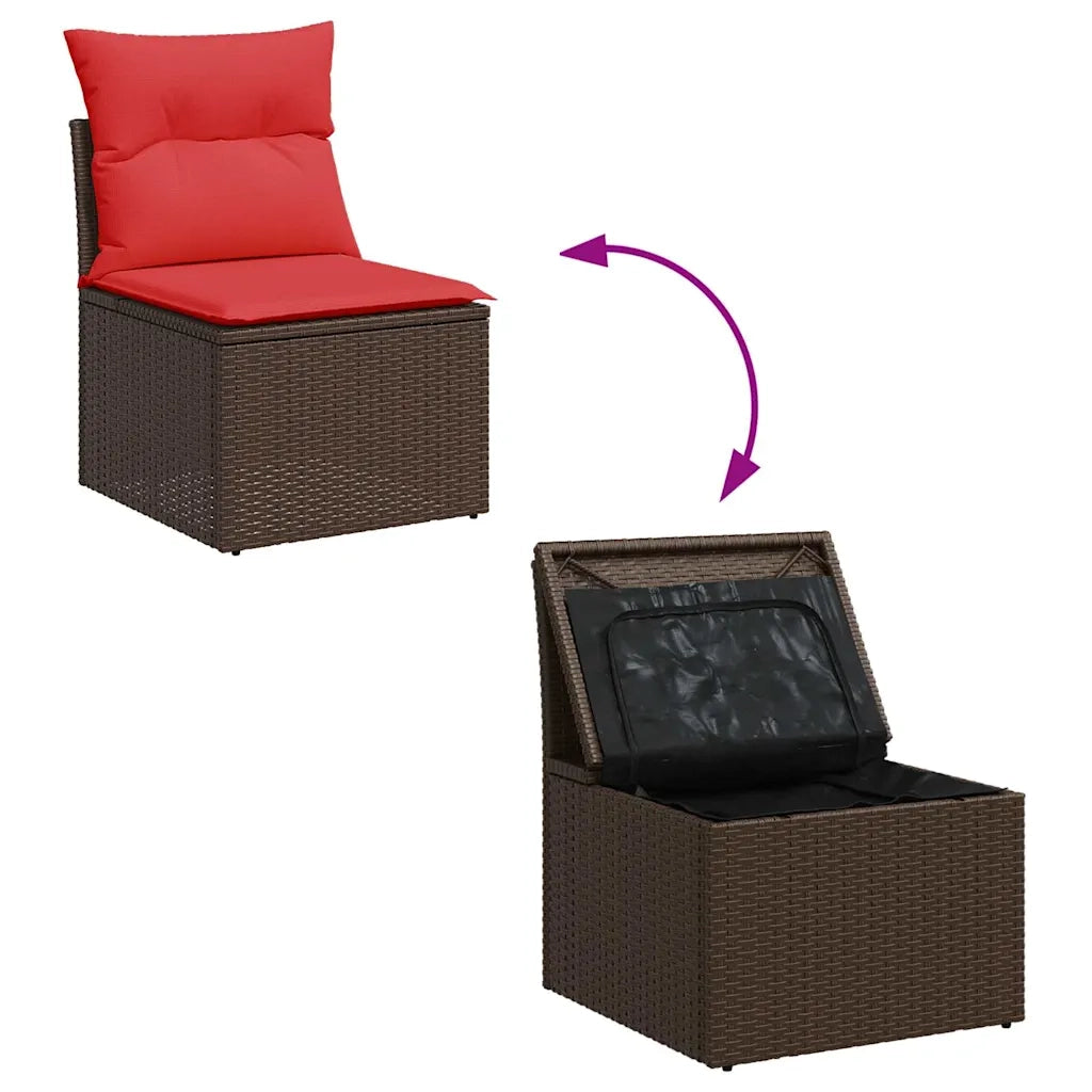 Set Divano Giardino 4 pz | Set Salotto da Giardino con Cuscini Marrone Polyrattan Acacia