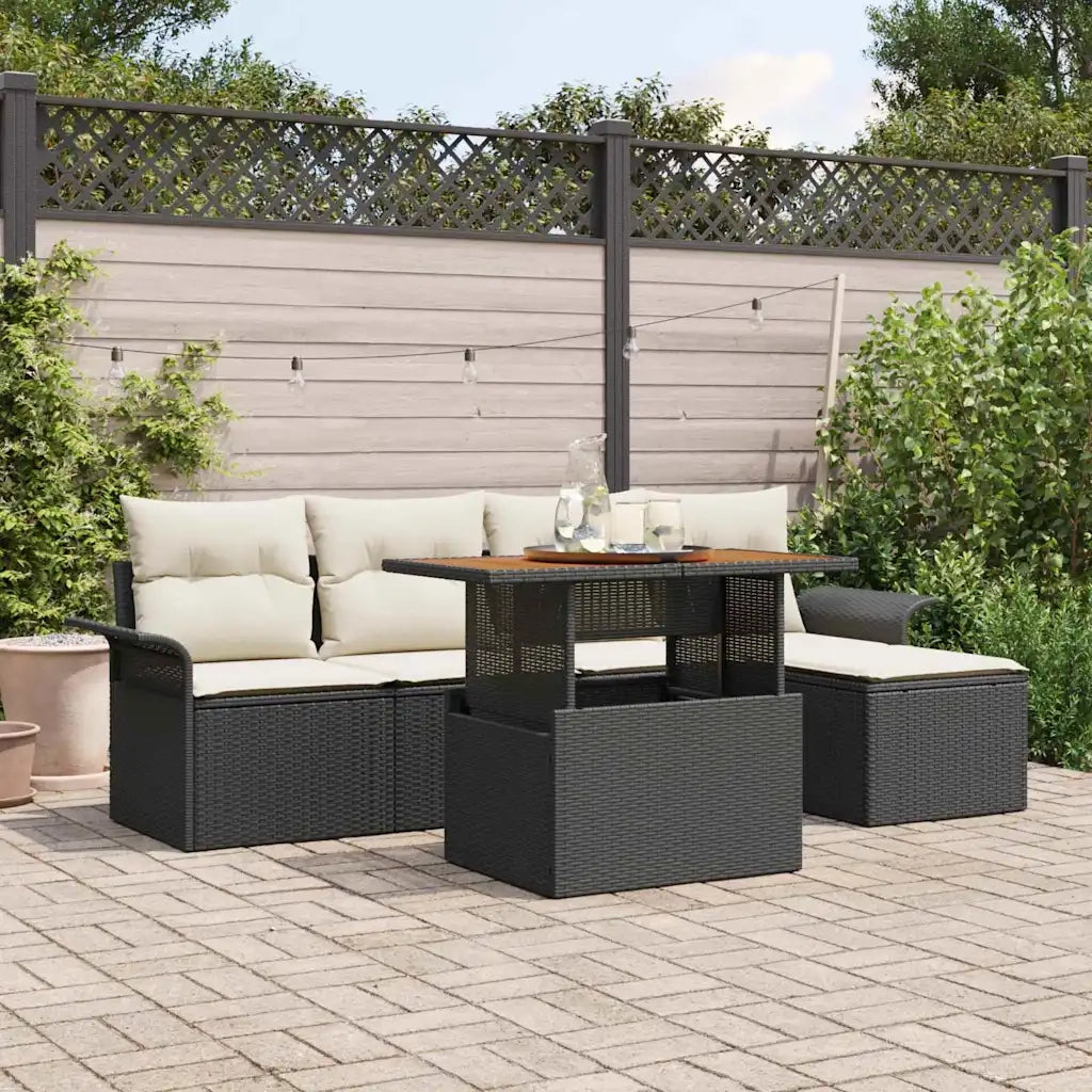 Set Divano da Giardino con archiviazione 6 pcs Nero Poly Rattan 3358056