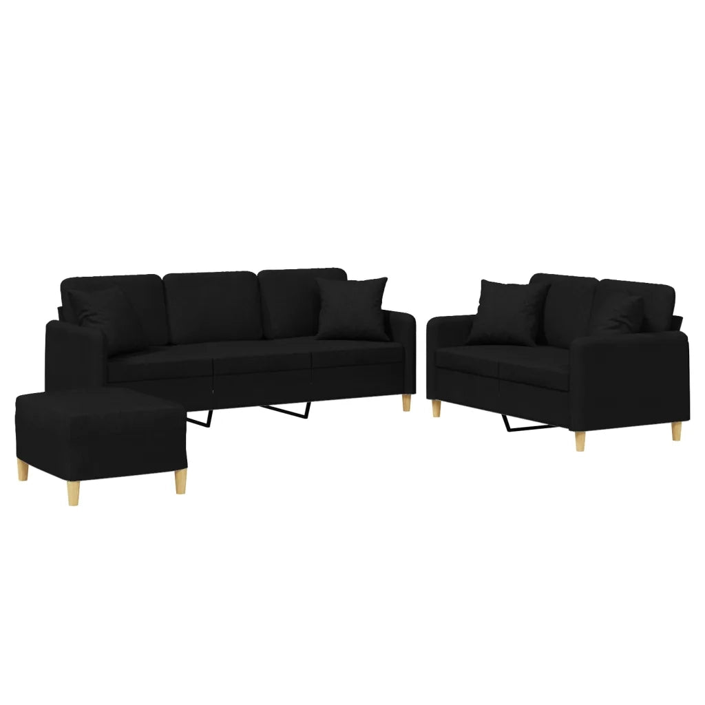 Set Divani 3 pz con Cuscini Nero in Tessuto 3202146
