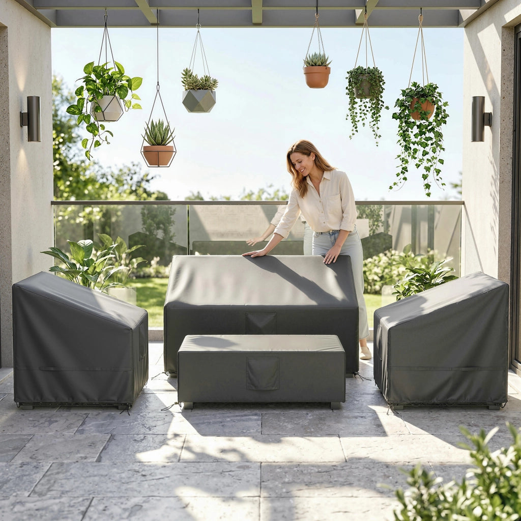 Coperture per Mobili da Giardino 4 Pezzi, Impermeabili, Nero