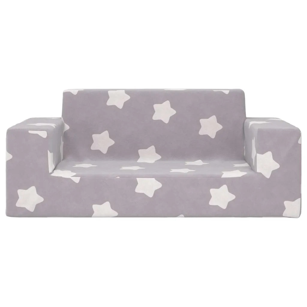 Divano per Bambini 2 Posti Grigio Chiaro Stelle Morbido Peluche 4104778