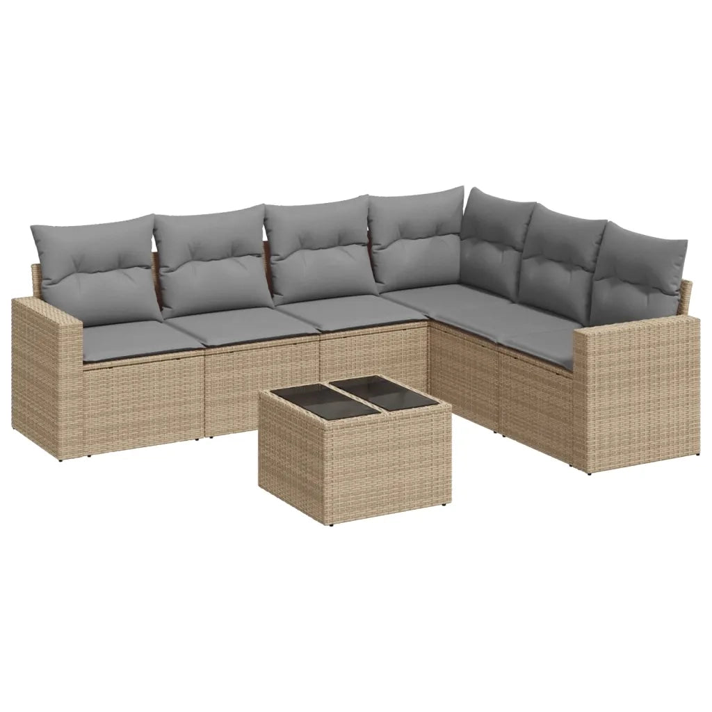 Set Divani da Giardino 7 pz con Cuscini Beige in Polyrattan 3251356