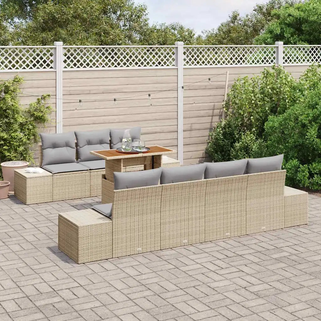 Set Divano da Giardino 8 pcs Beige Poly Rattan