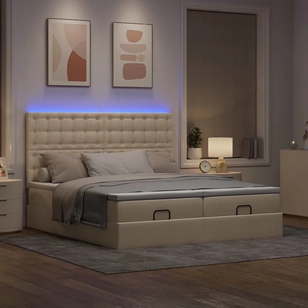 Struttura Letto Pouf con Materassi Crema 180x200 cm in Tessuto 3314588