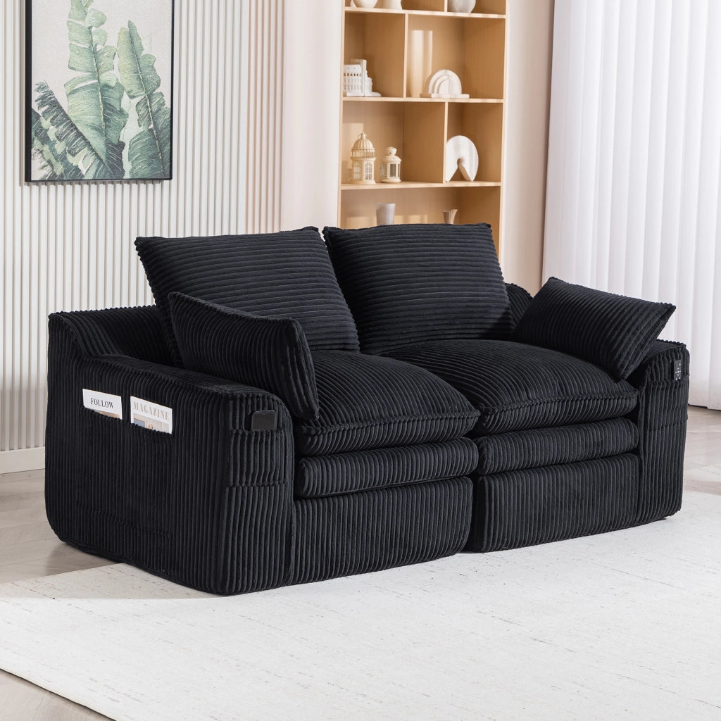 Divano 2 Posti in Tessuto ¨C MINIMAL ¨C Nero, Cuscini, Braccioli