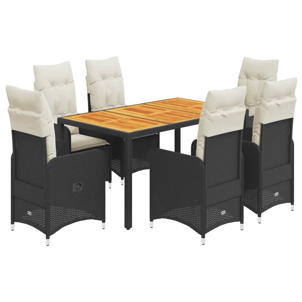 Set da Bistrò da Giardino 7 pz con Cuscini Nero in Polyrattan