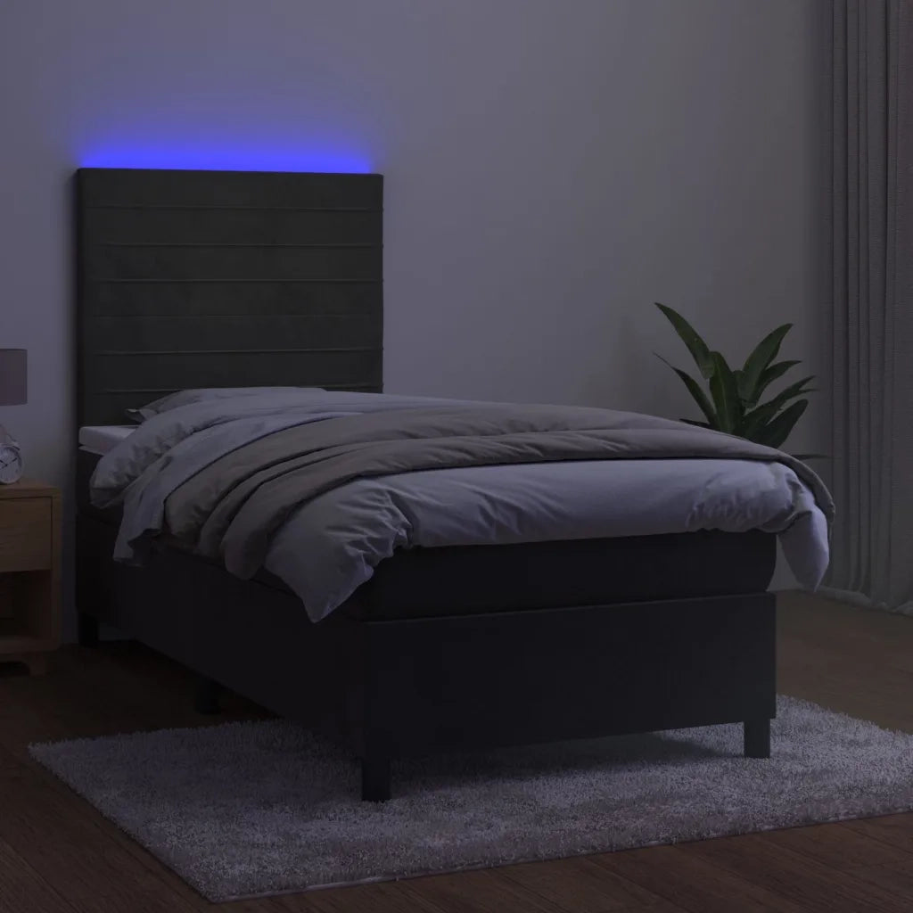 Letto a Molle con Materasso e LED Grigio Scuro 100x200 cm 3136168