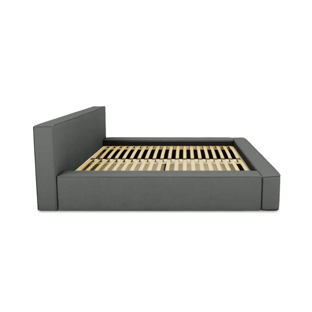 Letto contenitore VELORA – Ardesia bouclé – 160x200 cm – Tessuto velluto morbido – Rete sollevabile – Spazio di stoccaggio integrato