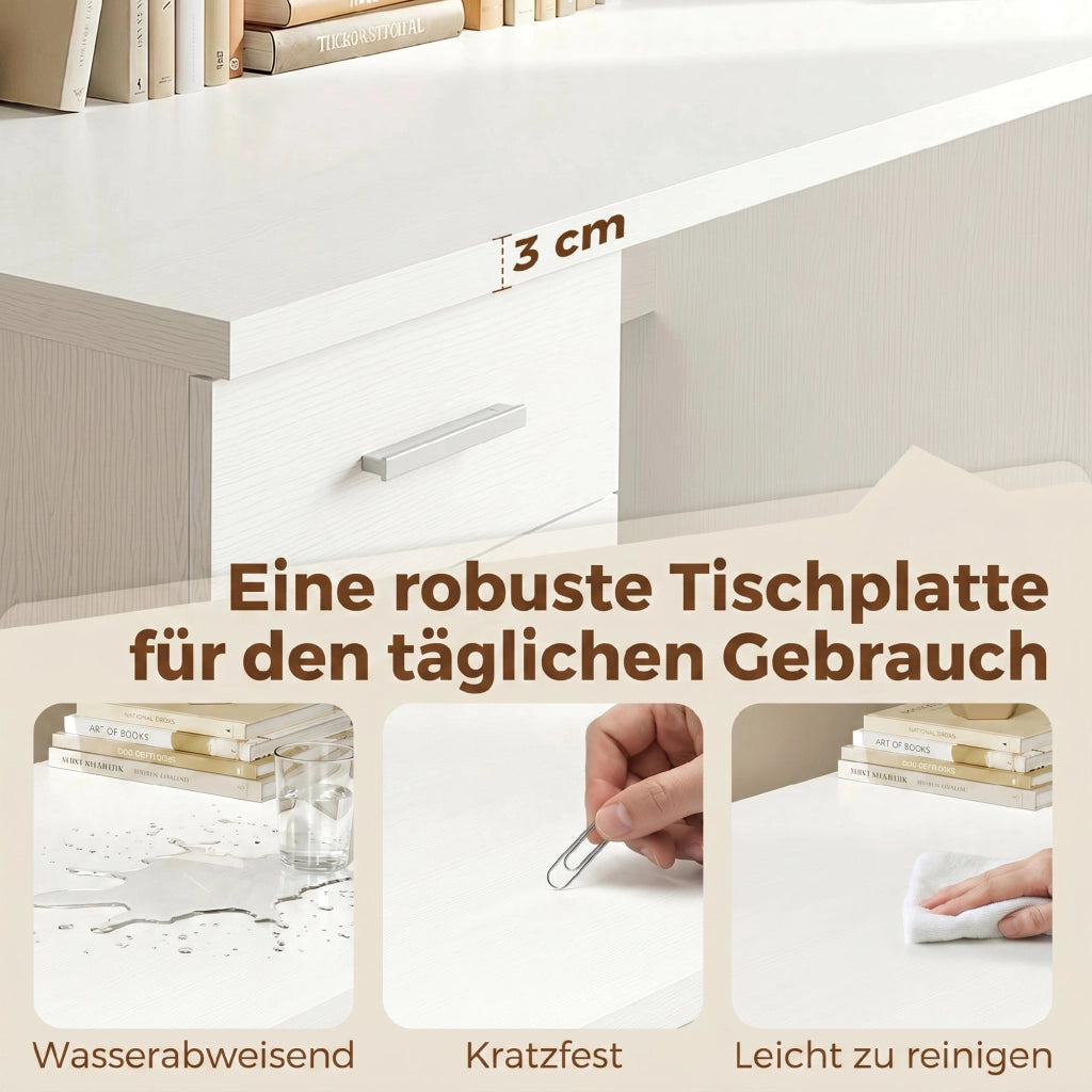 Scrivania con 4 cassetti e anta ¨C Xylo ¨C 140 cm bianco legno