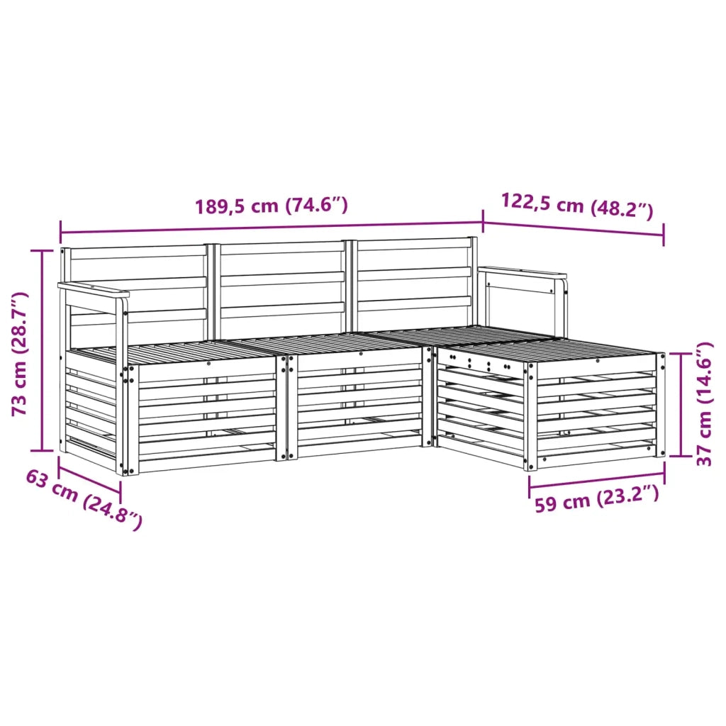Set di divani da esterno 4 pcs Bianco 189,5 x 122,5 x 73 cm 3391619
