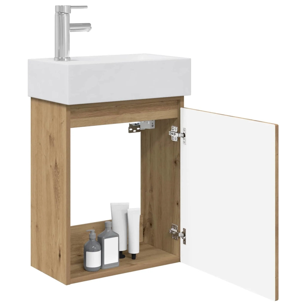 Mobile Bagno | Armadio da bagno con rubinetto Rovere Artigianale