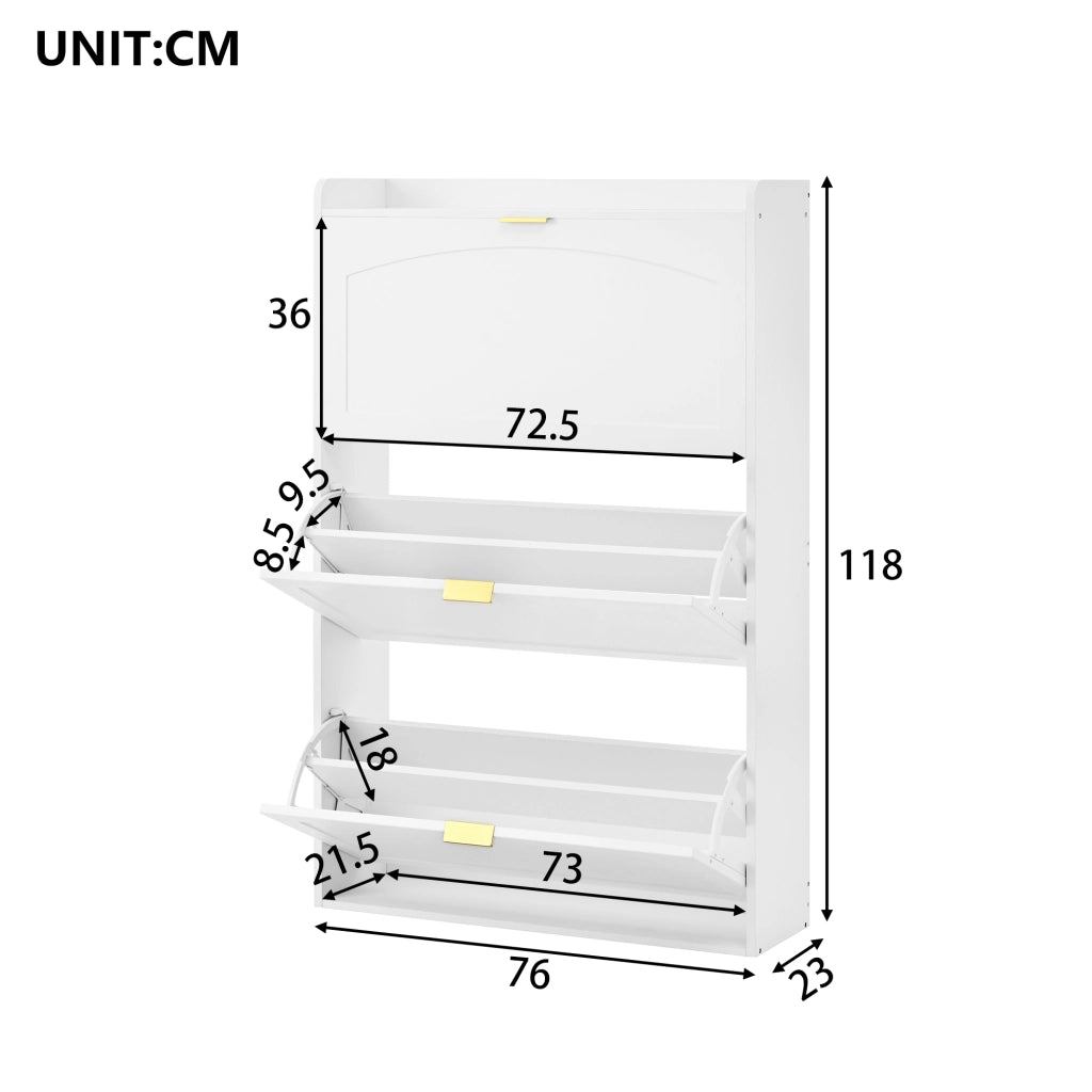Scarpiere stretto con 3 ante - Zephmum - 76x23x118 cm - Bianco