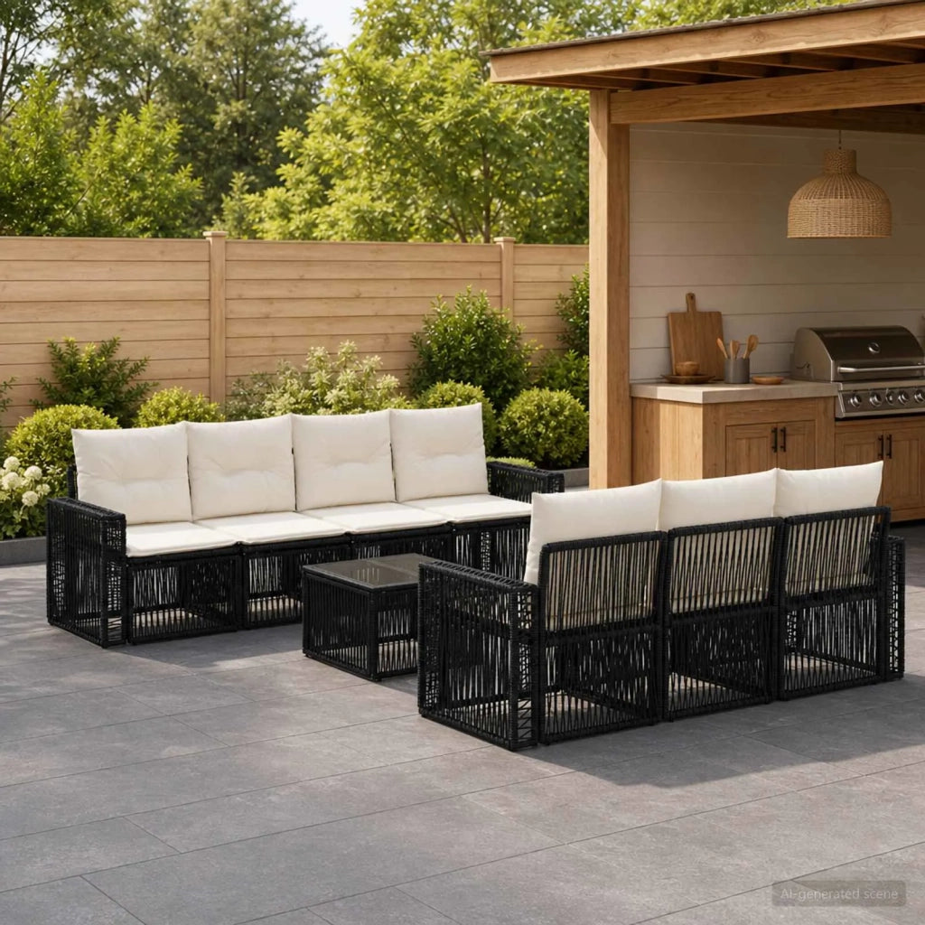Set Divano da Giardino 8 pz Nero polyrattan 3435061