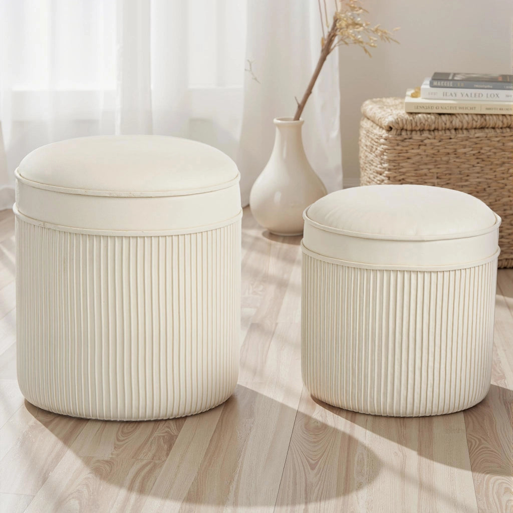Pouf con Contenitore - Xylo - Set 2 pezzi Velluto Crema 36x36x41,5cm