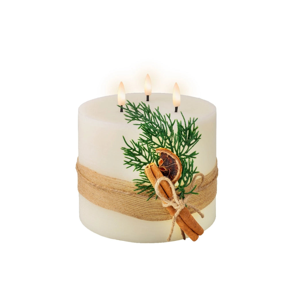 Candela crema c/LED e rametto d15x15cm