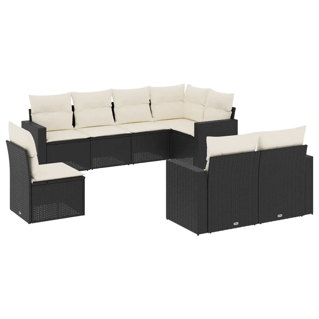 Set Divani da Giardino con Cuscini 8 pz Nero in Polyrattan 3219226