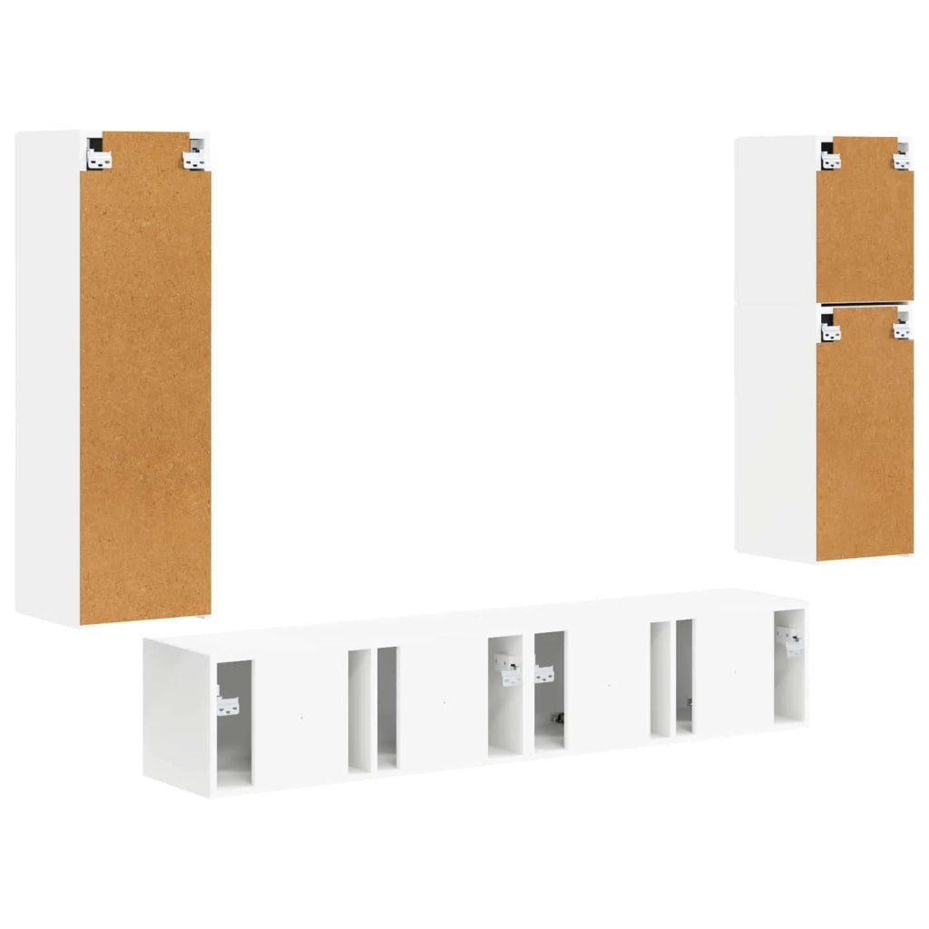 Set mobile TV Montaggio a parete 4 pz | Armadietto TV | Mobile Porta TV Bianco Legno multistrato