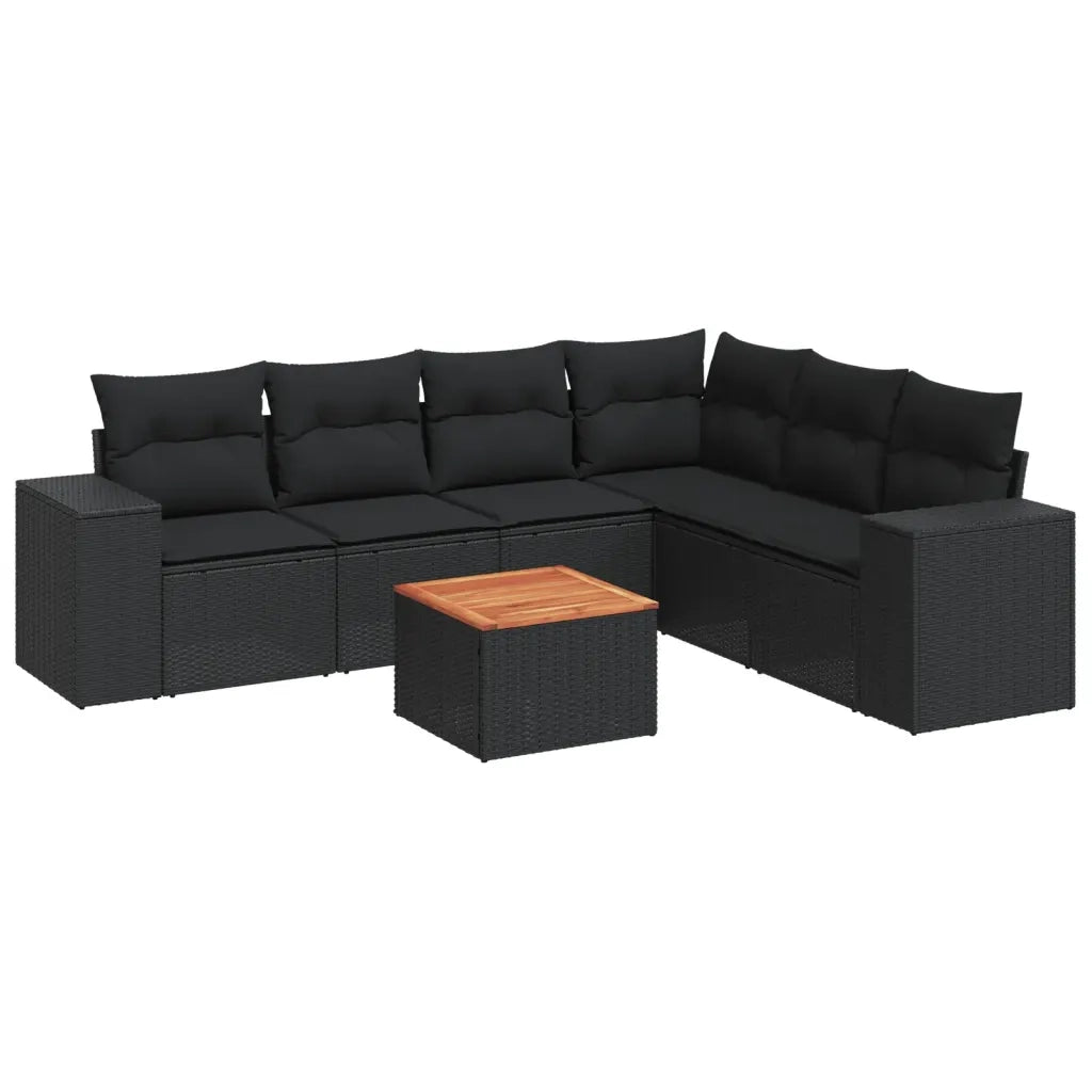Set Divani da Giardino con Cuscini 7pz Nero Polyrattan