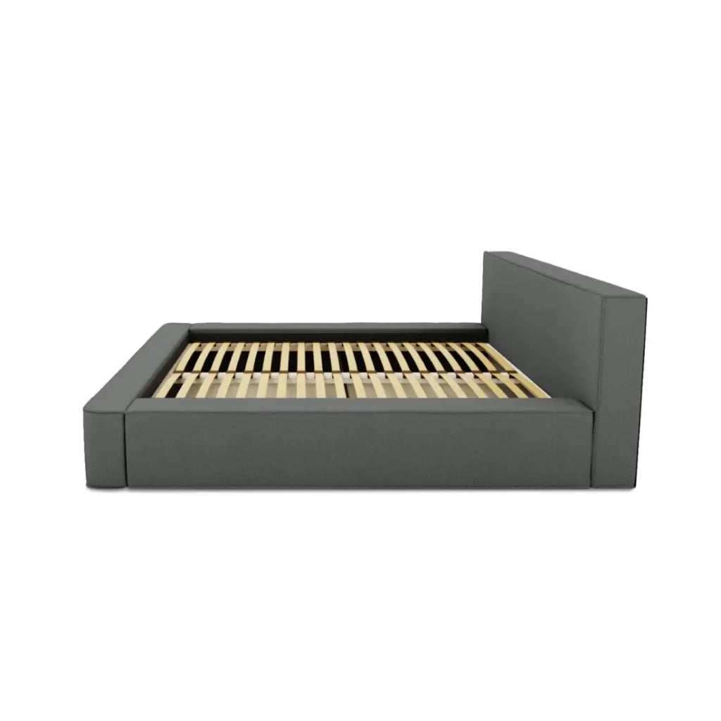 Letto contenitore VELORA – Ardesia bouclé – 160x200 cm – Tessuto velluto morbido – Rete sollevabile – Spazio di stoccaggio integrato
