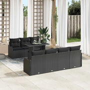Set Divano da Giardino con cuscino 8 pcs Nero Poly Rattan