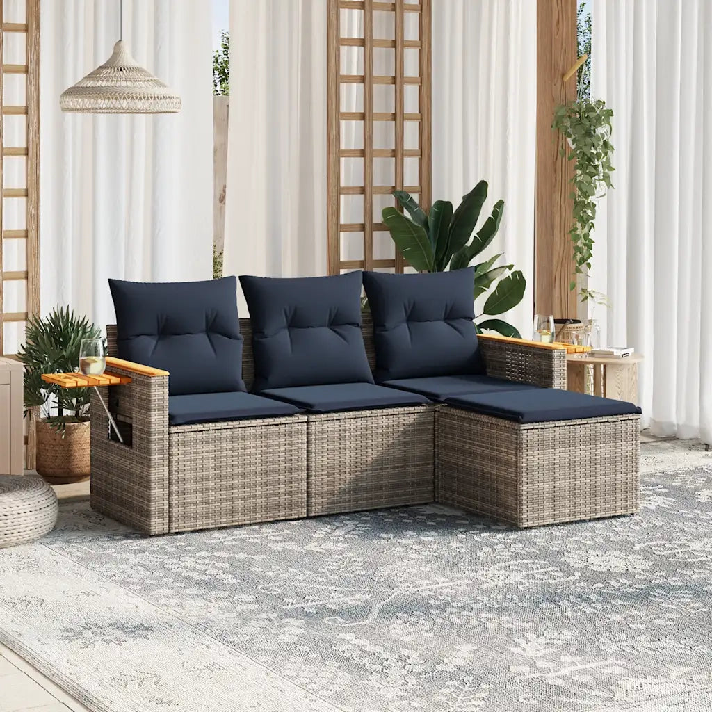 Set Divani da Giardino 4 pz | Set Salotto da Giardino con Cuscini Grigio in Polyrattan