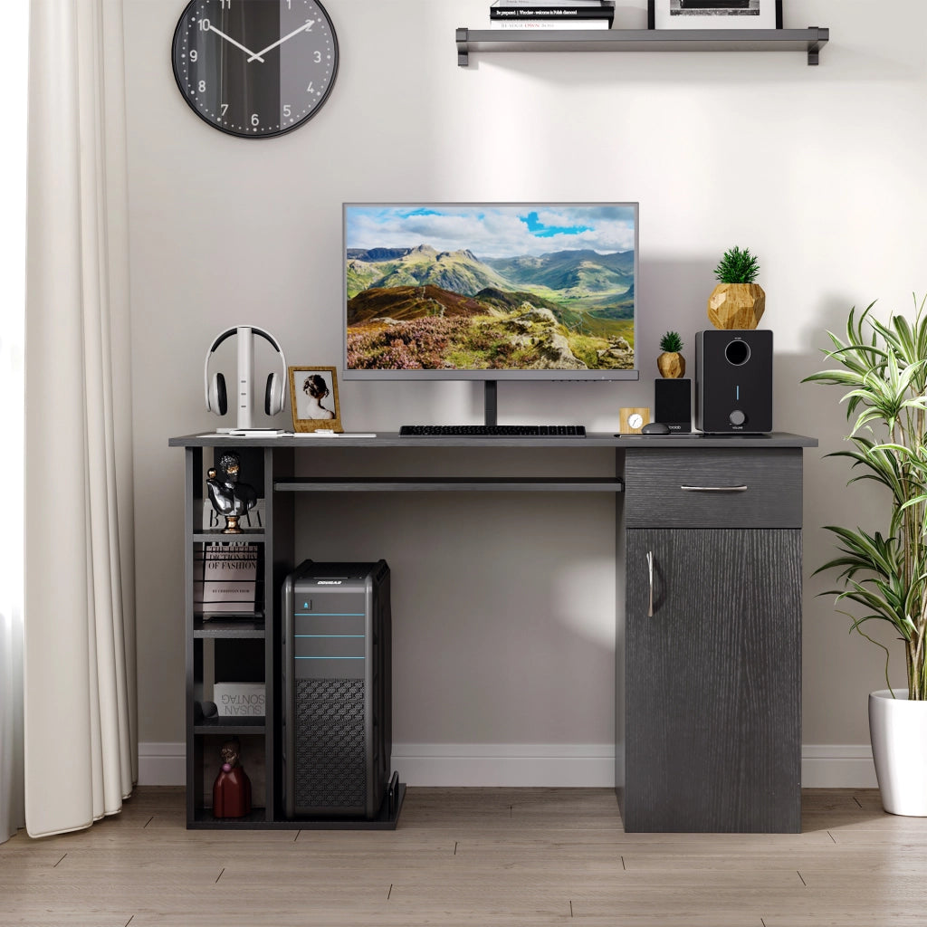 Scrivania per computer con cassetto e ripiano ¨C Minimal ¨C Nero 120x60x74 cm