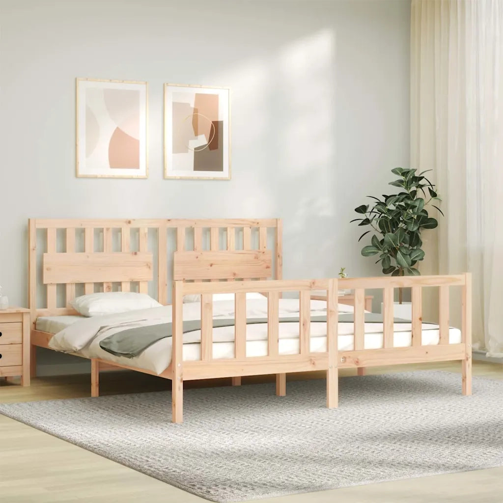Letto matrimoniale | Letto per adulti | Giroletto con Testiera Super King Size in Legno Massello