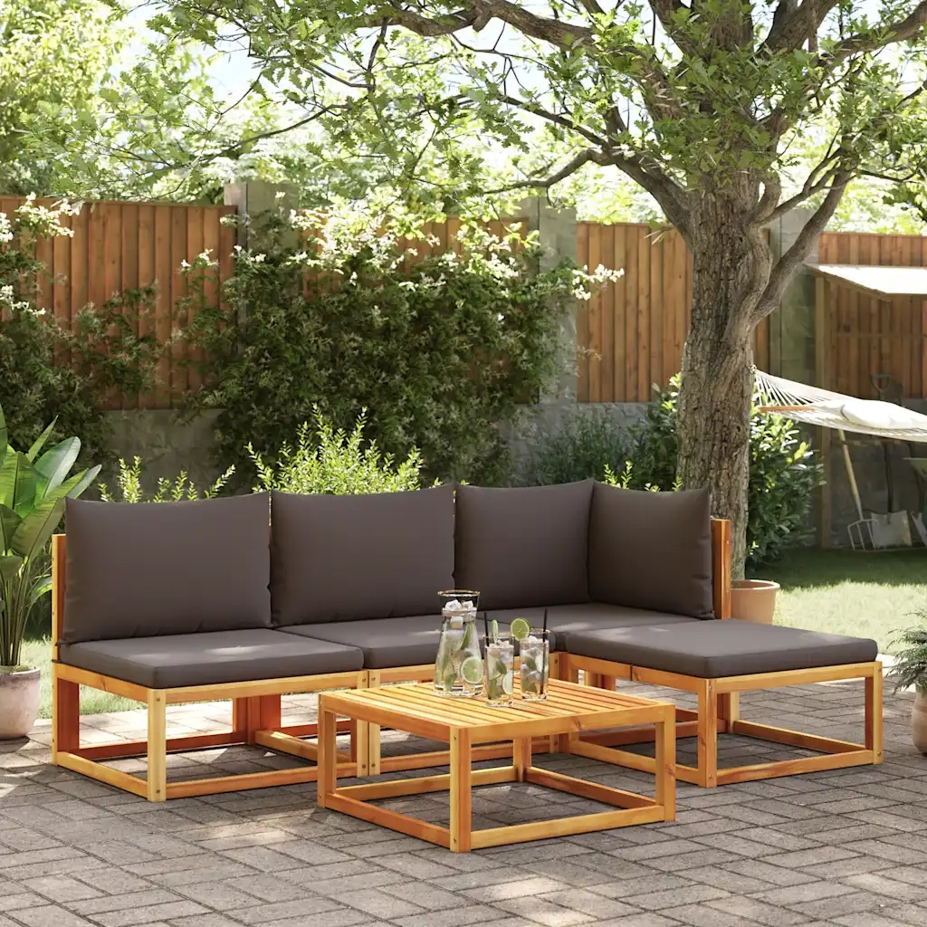 Divano da giardino senza braccioli con cuscini in legno di acacia e corda 4008161